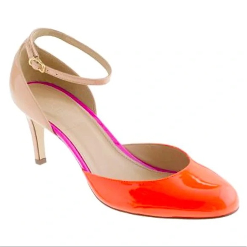 J. Crew Coraline Patent Leather Colorblock Ankle Strap Pumps Heels. Size 10.